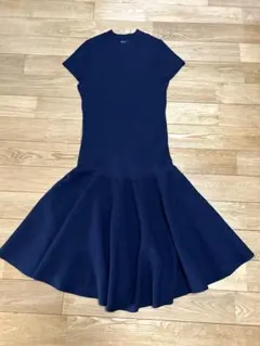 【美品】 ポロラルフローレン ニットワンピース リブ フレア ネイビー