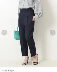 Spick & Span リネンライクテーパードパンツ ネイビー