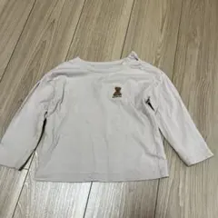 クマ刺繍 ベージュ 長袖Tシャツ