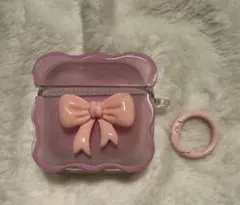 ✨新品✨AirPods4ケース 可愛い　リボン　クリア　透明ケース　カラビナ付き