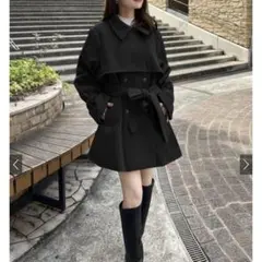 襟2Wayリボンベルト付きフェイクウールトレンチコート[kz568]