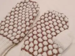 手編みミトン　手袋　水玉　ドット　北欧　ハンドメイド