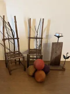 木製ミニチュア椅子とキャンドルホルダーセット/展示品/新古品