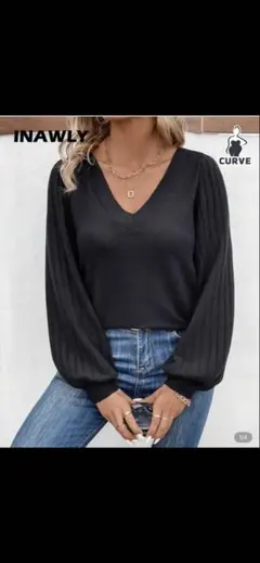 shein ブラック Vネック ニット L