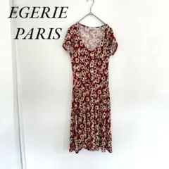 EGERIE フラワープリント 半袖ワンピース 総柄 赤系 膝丈 フランス製
