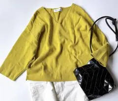 シンプリシテェ SIMPLICITE 七分袖 Vネック ニット マスタード系