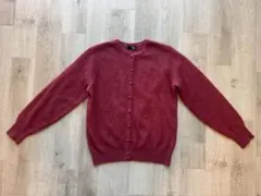 バーガンディ ボタン付きカーディガン 長袖 M