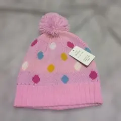 新品ドット柄ピンクニット帽 46-50cm