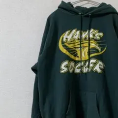 古着 パーカー　両面プリント　スポーツ系　　グリーン M