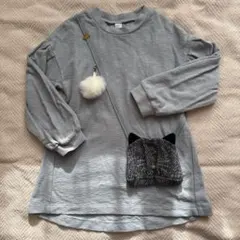 猫ポケット付きグレー長袖トップス