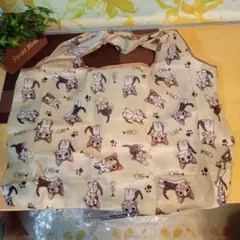 新品★可愛い猫ちゃん柄★大容量エコバッグ★ベージュ系★総柄