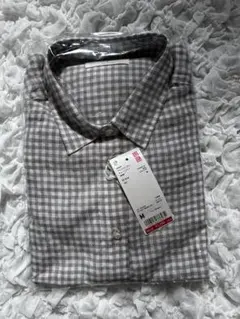UNIQLO グレー チェック柄 プレミアムリネンシャツ Mサイズ