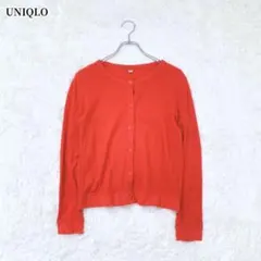 UNIQLO クルーネックカーディガン 赤 ワッフル生地 シンプル カジュアル