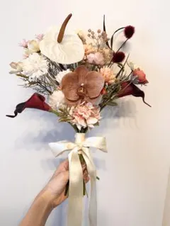 (ブートニア付き)ウェディングブーケ　アーティフィシャルフラワーブーケ