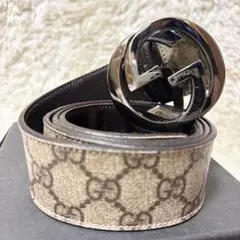 美品 GUCCI グッチ ベルト インターロッキングG GG柄 PVC レザー
