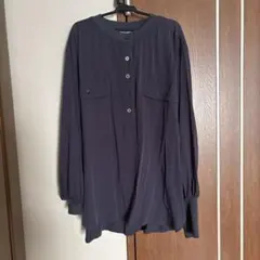 ダークブルー 長袖シャツ ボタン付き