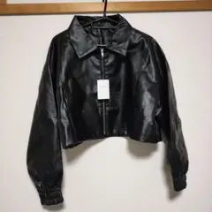 レザーショート丈ジャケット ブラック ze864