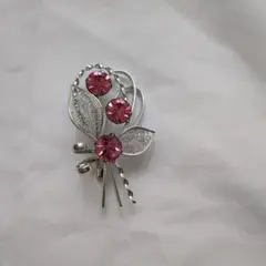 【美品】シルバーブローチピンクストーン花束風約5_5cmヴィンテージ風上品