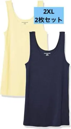 2枚組 タンクトップ スリムフィット レディース2XLネイビーイエロー