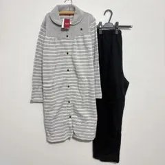 新品 M〜L 授乳口付きマタニティパジャマ グレー 裏起毛 長袖 前開き