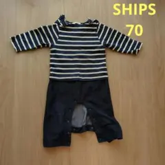 SHIPS ストライプロンパース 70