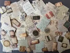 紙モノ コラージュ ヴィンテージ　ボタニカル　素材紙 シール 英字　おすそ分け