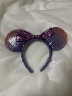 ディズニー スパンコールカチューシャ 紫ピンク