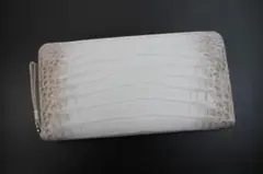 クロコダイル 財布 長財布 本物 一枚革 ヒマラヤ 内側もヒマラヤ ラウンド