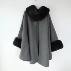 USED 古着 グレー エコファー ポンチョ コート アウター