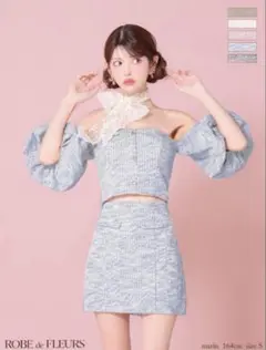 ROBE de FLEURS 水色オフショルダードレス xs