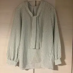 LEPSIM ストライプシャツ ホワイト・グリーン　　Mサイズ