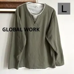 【GLOBAL WORK】メンズ カットソー カーキ Lサイズ