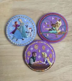 ディズニー刺繍バッジ3個セット バンダイ アナ雪 ラプンツェル アラジン