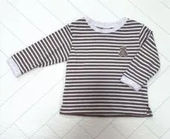 petit main　BOYS長袖Tシャツ　ベージュ　ボーダー　くま　90サイズ