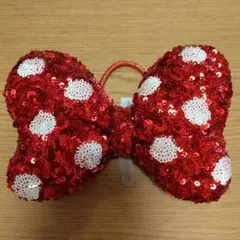 ミニー　リボン　スパンコール　赤　完売品　ディズニーランド　ヘアゴム