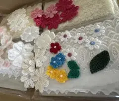 刺繍花とコットンレース他素材セット
