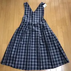 earth ネイビー チェック ジャンバースカート Fサイズ
