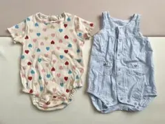 ハート柄と水色チェックのロンパース2点セット