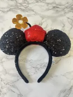 ディズニー ミニー スパンコール カチューシャ レトロ フラワー 帽子