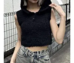 EMODA シャギーフードニットタンクトップ ブラック