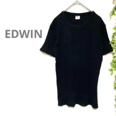 【EDWIN/エドウィン】半袖Tシャツ　黒　リブカットソー　M シンプルUネックのサムネイル