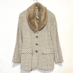 쇼와 레트로 ミルクティー色 ギンガムチェックアンゴラジャケット 90s 日本製