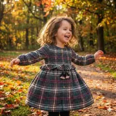 チェック柄長袖ワンピース