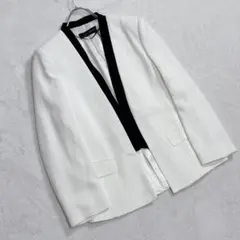 美品『ZARA / ザラ ウーマン』ノーカラージャケット ホワイトブラック