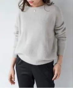 ラウンジドレス チャイニーズラクーンクルーZIPニット　ライトグレー