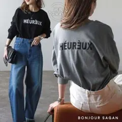 BONJOUR SAGAN 前後2WAYロゴロンT グレー プリント Tシャツのサムネイル