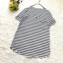 セオリーリュクス　Tシャツ　(40)　白　紺　ボーダー　日本製　綿　カットソーのサムネイル