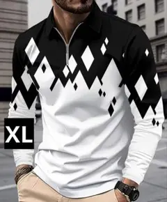 【新品/XLサイズ】メンズ ゴルフウェア 長袖 ポロシャツ ホワイト