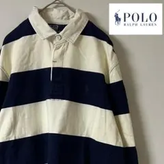 POLO RALPH LAUREN/ラガーシャツ/L/ネイビー×ホワイト