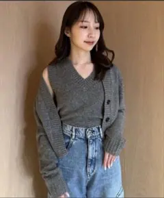 【美品✨】人気色！FRAY I.Dラクーンアンサンブルニット グレー